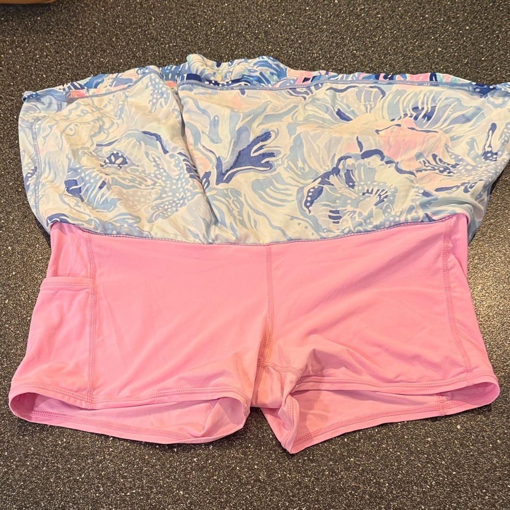 Lilly Pulitzer Pastel Blue Pink Navy Floral Ruffle Skort - size medium spring - Picture 7 of 7